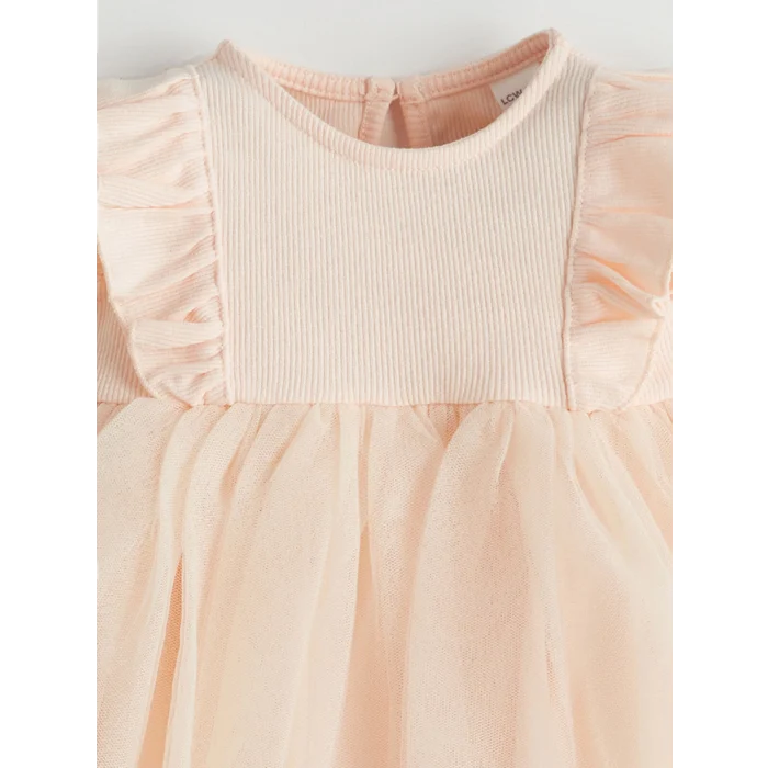LCW baby BEJ Basic Dantel Tüllü Kız Bebek Elbise