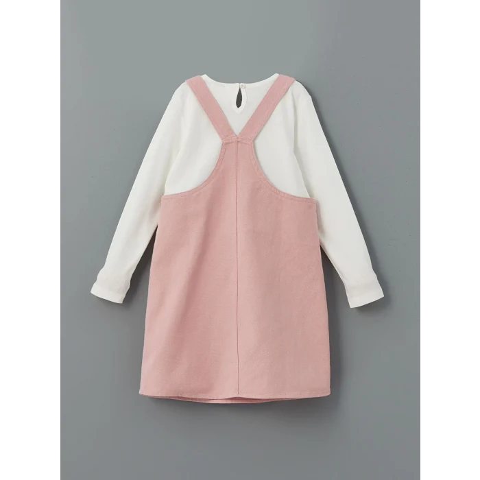 LCW Kids PEMBE Minnie Mouse Baskılı Kız Çocuk Salopet Elbise ve Tişört 2li