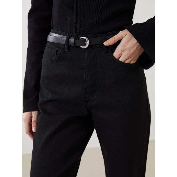 LCW Jeans SİYAH Beli Kemerli Mom Fit Kadın Jean Pantolon