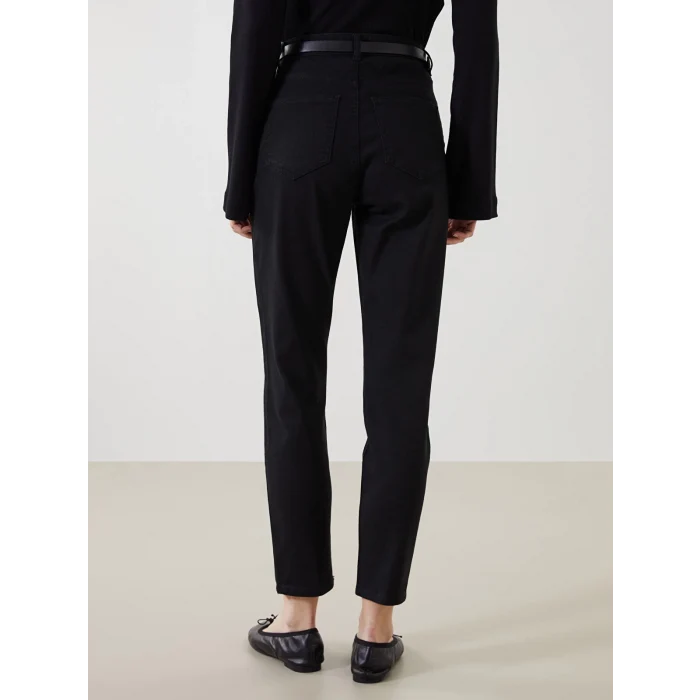 LCW Jeans SİYAH Beli Kemerli Mom Fit Kadın Jean Pantolon