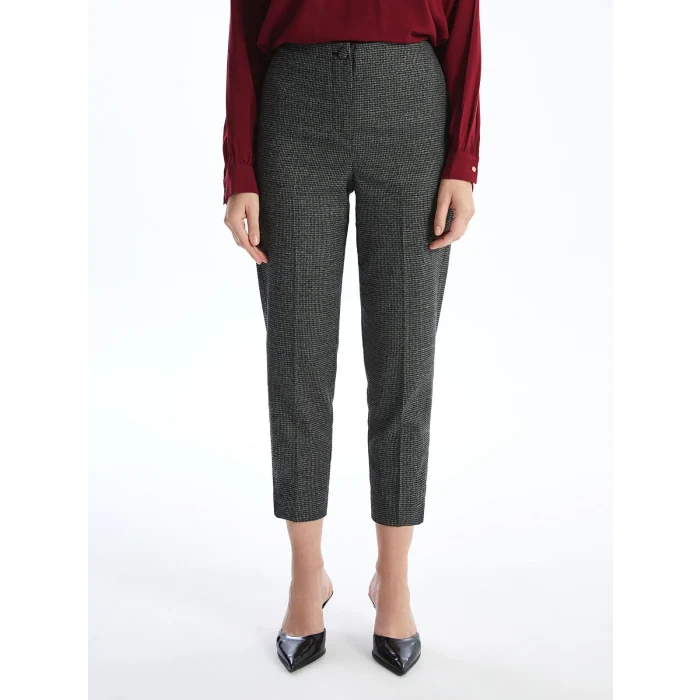 LCW Grace ANTRASİT Beli Lastikli Kazayağı Desenli Kadın Pantolon