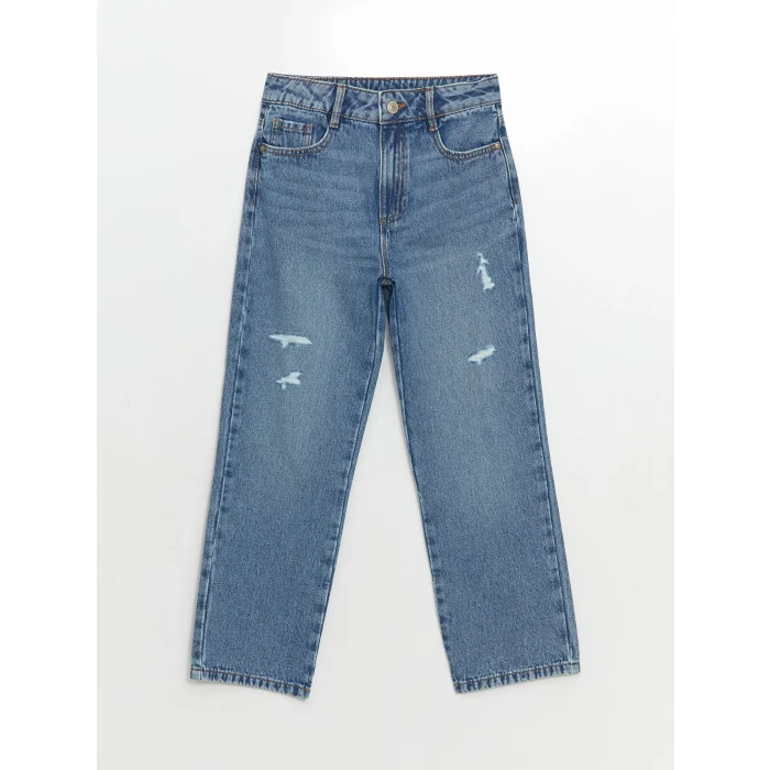 LCW Kids MAVİ Beli Ayarlanabilir Lastikli Kız Çocuk Jean Pantolon