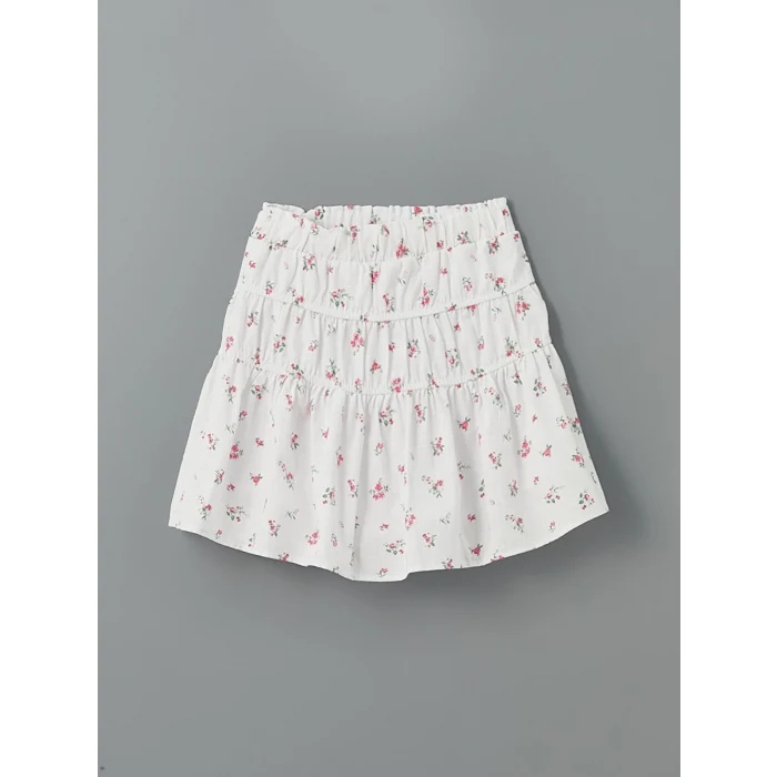 LCW Kids BEYAZ Beli Lastikli Çiçekli Kız Çocuk Etek