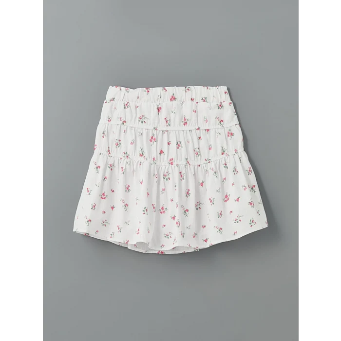LCW Kids BEYAZ Beli Lastikli Çiçekli Kız Çocuk Etek