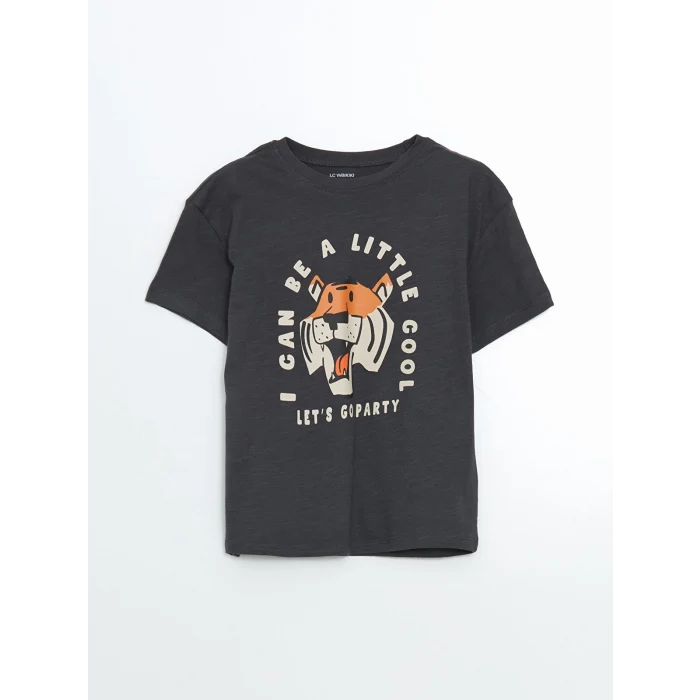 LCW Kids ANTRASİT Bisiklet Yaka Baskılı Erkek Çocuk Tişört ve Şort 2li