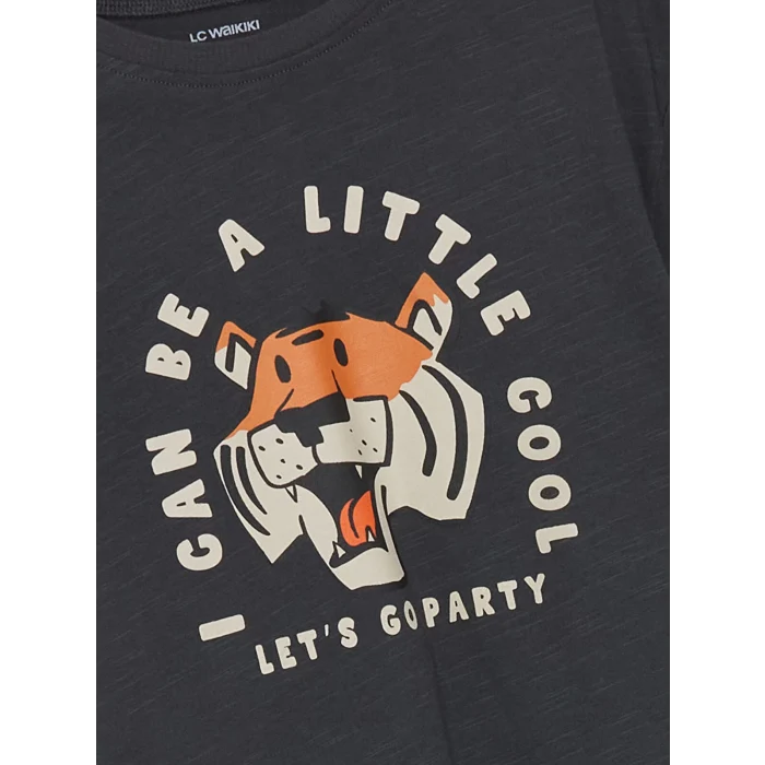 LCW Kids ANTRASİT Bisiklet Yaka Baskılı Erkek Çocuk Tişört ve Şort 2li