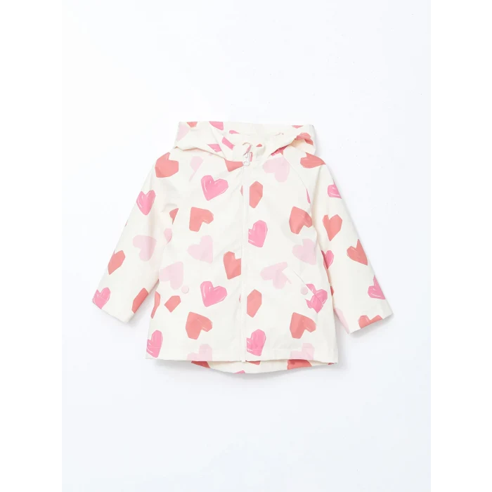 LCW baby EKRU Kapüşonlu Baskılı Kız Çocuk Yağmurluk