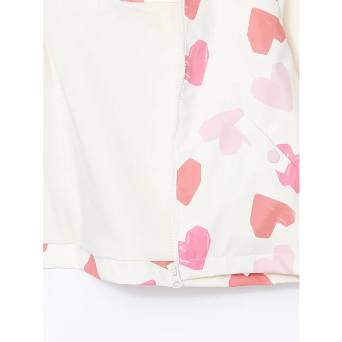LCW baby EKRU Kapüşonlu Baskılı Kız Çocuk Yağmurluk