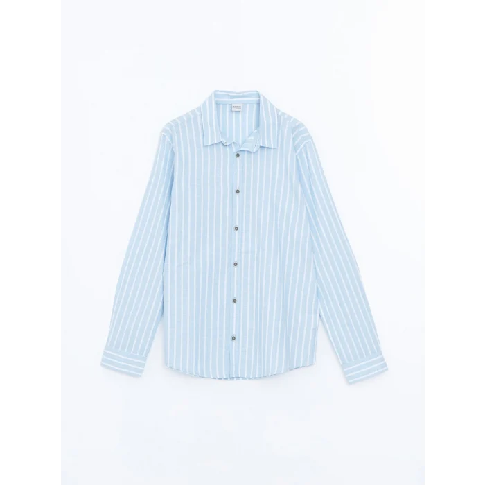 LCW Kids MAVİ Çizgili Keten Karışımlı Erkek Çocuk Gömlek