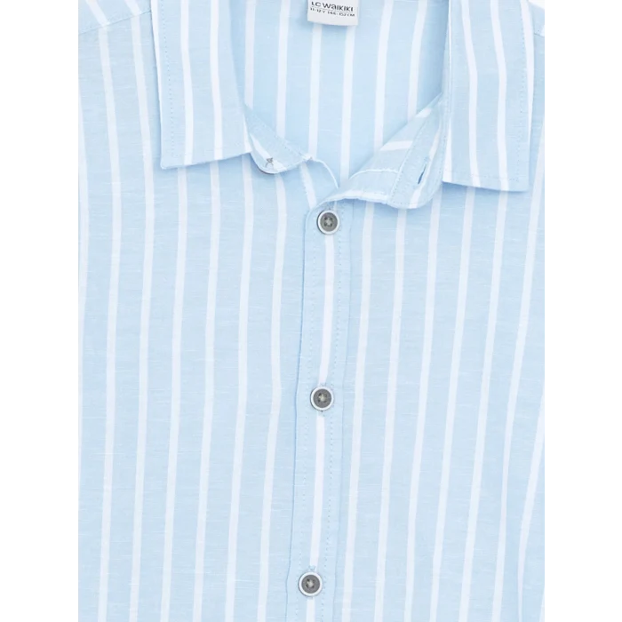 LCW Kids MAVİ Çizgili Keten Karışımlı Erkek Çocuk Gömlek