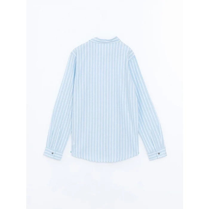 LCW Kids MAVİ Çizgili Keten Karışımlı Erkek Çocuk Gömlek