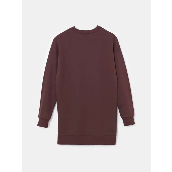 LCW Modest KAHVERENGİ Bisiklet Yaka Baskılı Oversize Kadın Sweatshirt Tunik