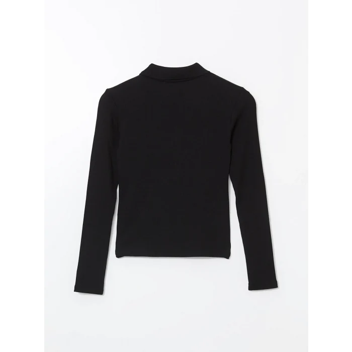 LCW Vision SİYAH Polo Yaka Dokulu Kadın Tişört