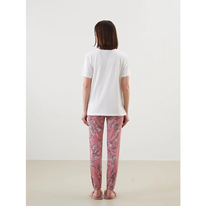 LCW DREAM PEMBE Bisiklet Yaka Çiçekli Kadın Pijama Takımı