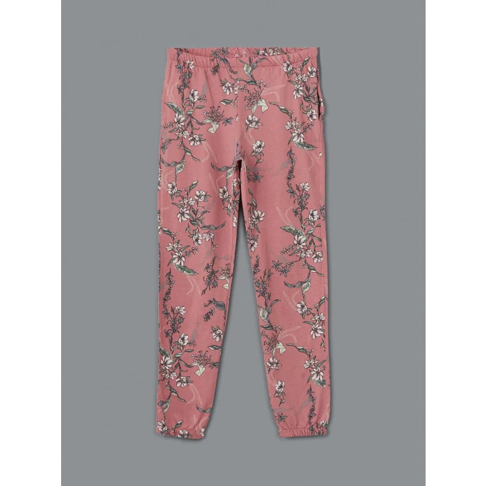 LCW DREAM PEMBE Bisiklet Yaka Çiçekli Kadın Pijama Takımı