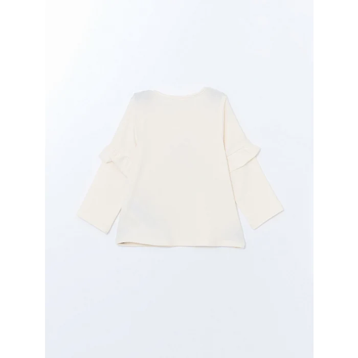 LCW baby EKRU Bisiklet Yaka Baskılı Kız Bebek Bluz ve Tayt 2li Takım