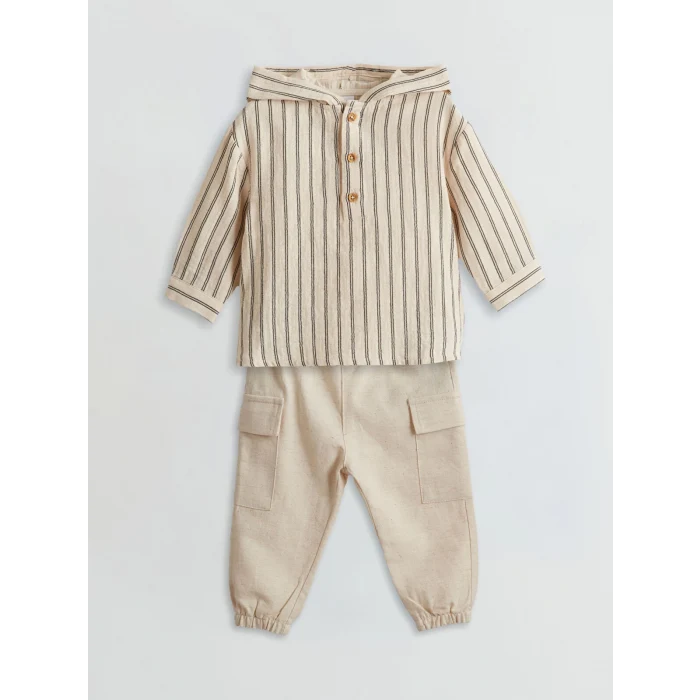 LCW baby EKRU Kapüşonlu Erkek Bebek Sweatshirt ve Pantolon 2li