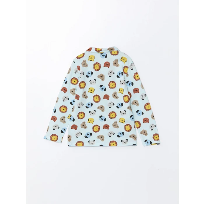 LCW baby MAVİ Polo Yaka Baskılı Erkek Bebek Pijama Takımı