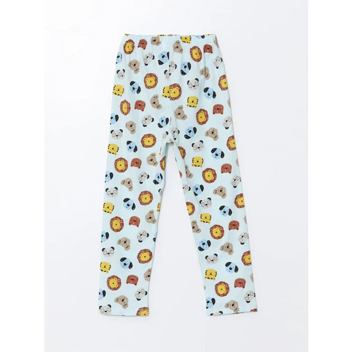 LCW baby MAVİ Polo Yaka Baskılı Erkek Bebek Pijama Takımı