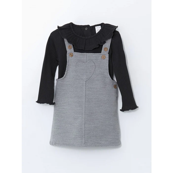 LCW baby GRİ U Yaka Kız Bebek Elbise ve Bluz 2li