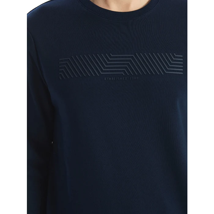 LCWAIKIKI Classic LACİVERT Bisiklet Yaka Uzun Kollu Baskılı Erkek Sweatshirt