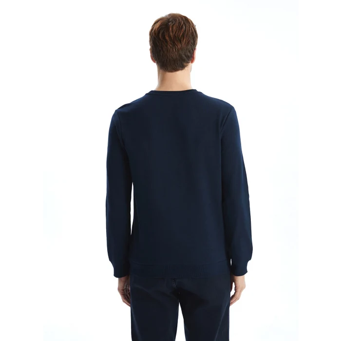 LCWAIKIKI Classic LACİVERT Bisiklet Yaka Uzun Kollu Baskılı Erkek Sweatshirt