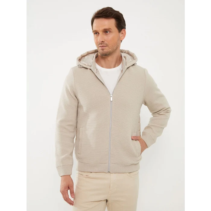 LCW Vision BEJ Slim Fit Kapüşonlu Erkek Triko Mont