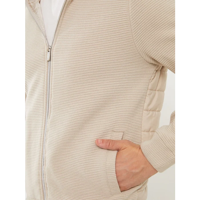 LCW Vision BEJ Slim Fit Kapüşonlu Erkek Triko Mont