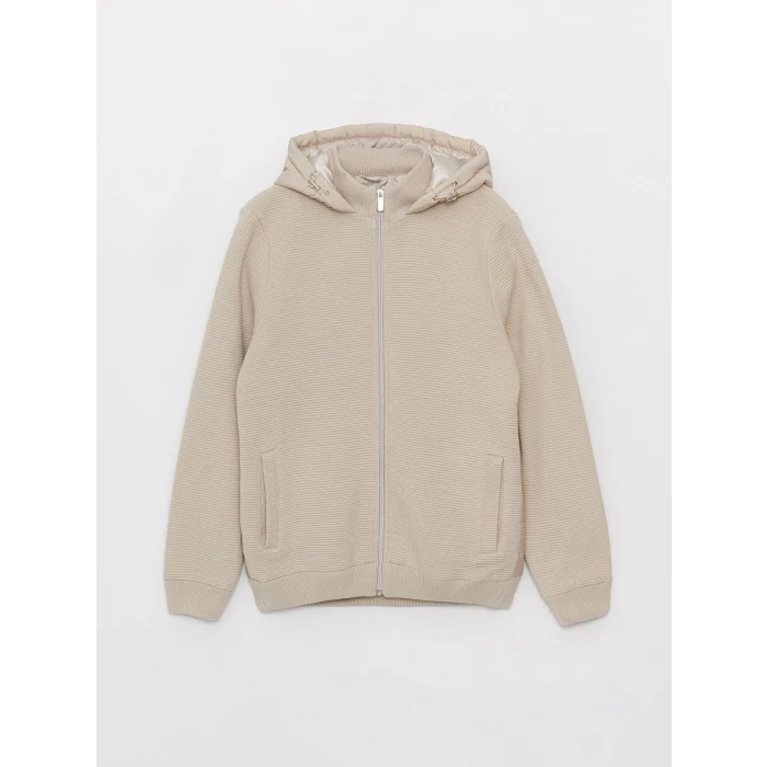 LCW Vision BEJ Slim Fit Kapüşonlu Erkek Triko Mont