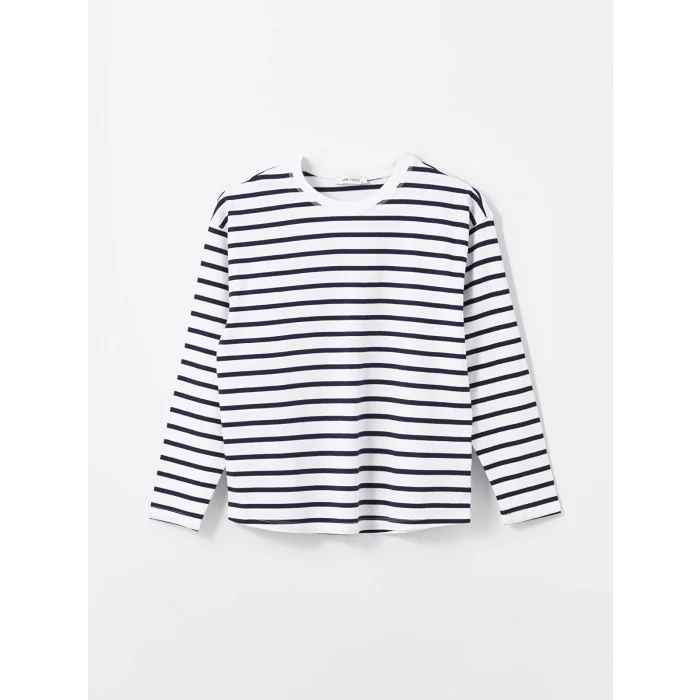 LCW Vision LACİVERT Bisiklet Yaka Çizgili Kadın Tişört