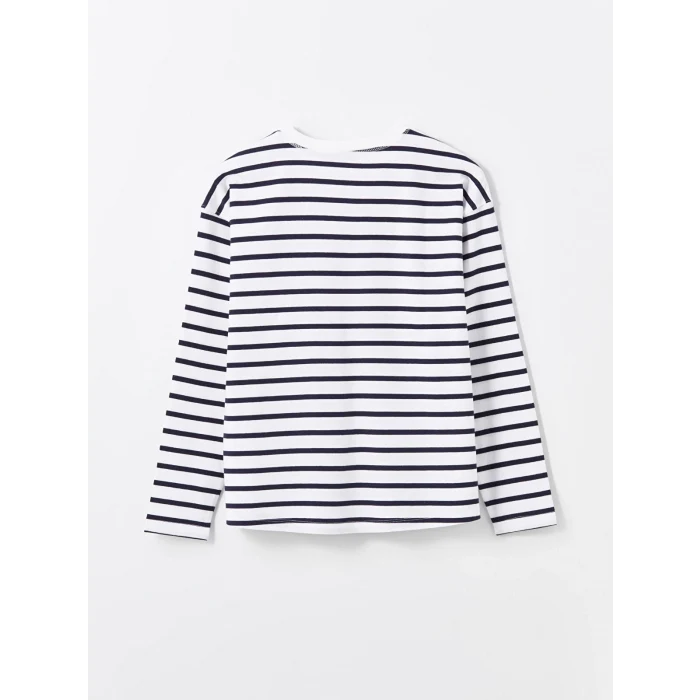 LCW Vision LACİVERT Bisiklet Yaka Çizgili Kadın Tişört