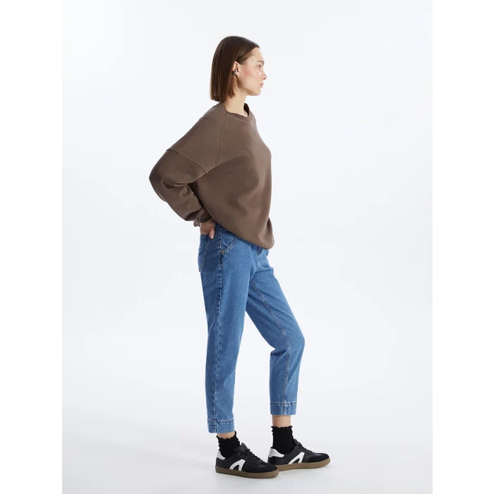 LCW Jeans İNDİGO Beli Kemerli Mom Fit Kadın Jean Pantolon