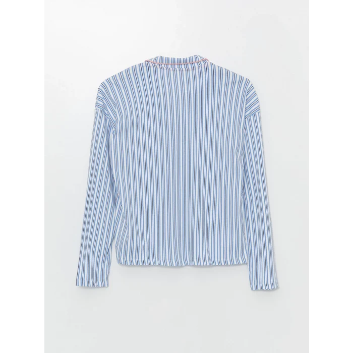 LCW DREAM EKRU Gömlek Yaka Çizgili Uzun Kollu Kadın Pijama Takımı