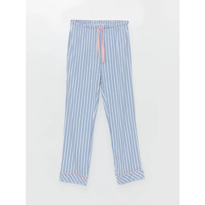 LCW DREAM EKRU Gömlek Yaka Çizgili Uzun Kollu Kadın Pijama Takımı