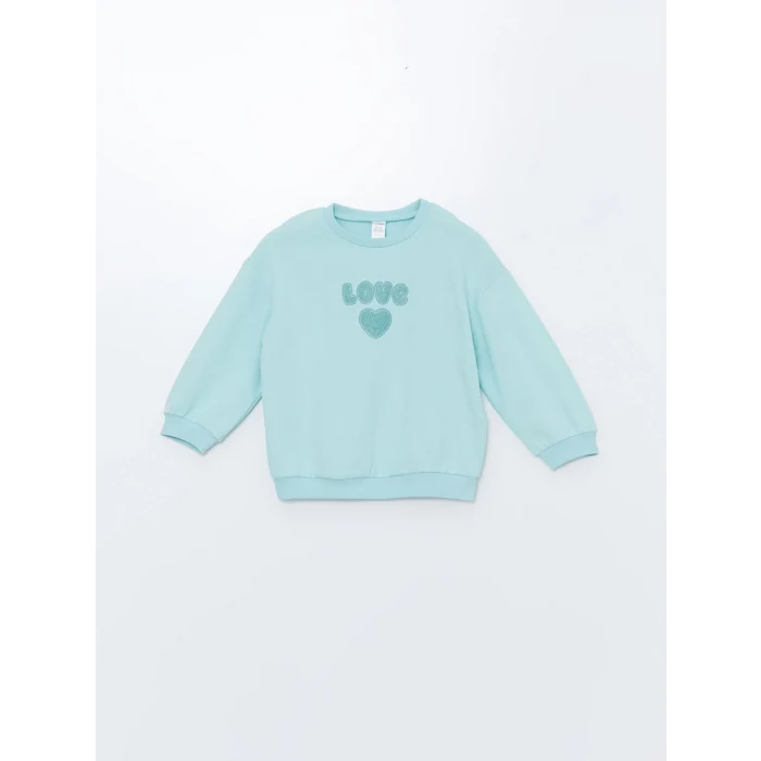 LCW Kids TURKUAZ Bisiklet Yaka Uzun Kollu Baskılı Kız Çocuk Sweatshirt ve Tayt 2li