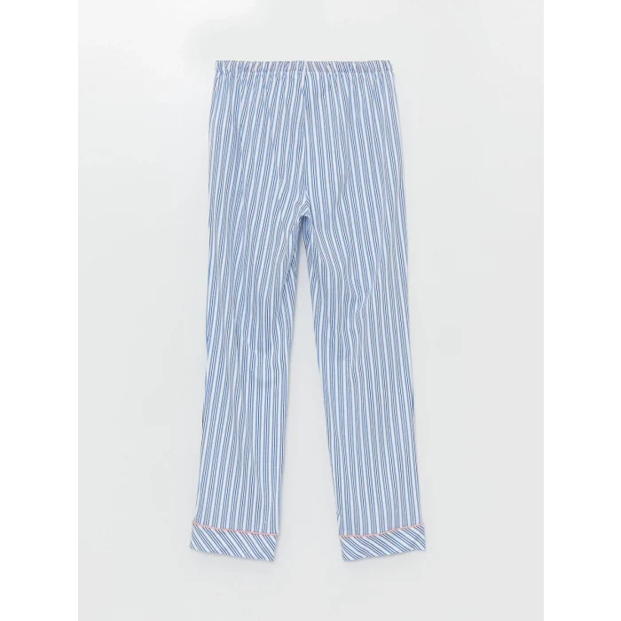 LCW DREAM EKRU Gömlek Yaka Çizgili Uzun Kollu Kadın Pijama Takımı