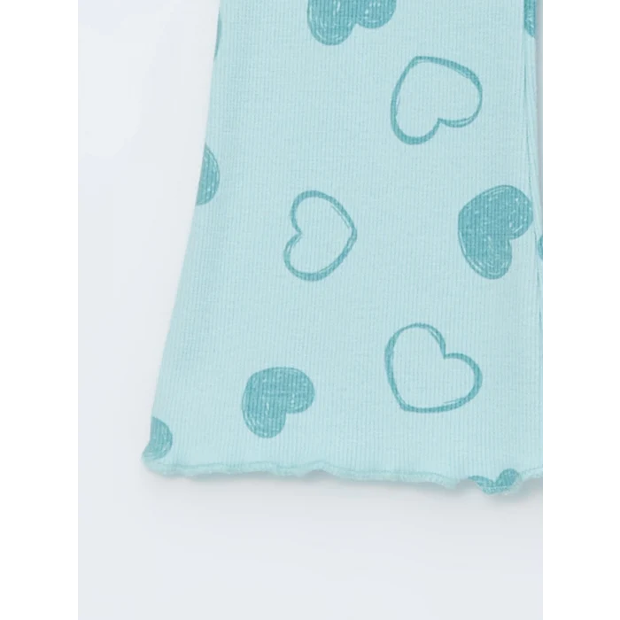 LCW Kids TURKUAZ Bisiklet Yaka Uzun Kollu Baskılı Kız Çocuk Sweatshirt ve Tayt 2li