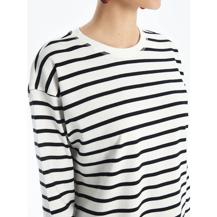 LCW Vision SİYAH Bisiklet Yaka Çizgili Kadın Tişört