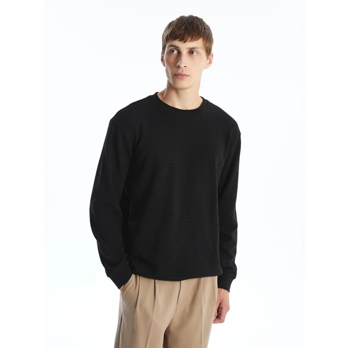 LCW Vision SİYAH Bisiklet Yaka Uzun Kollu Erkek Dokulu Sweatshirt