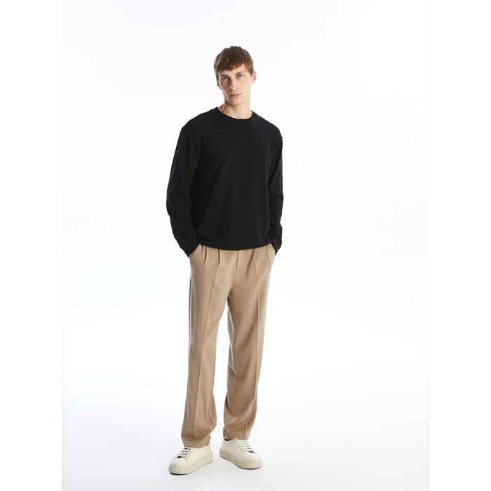 LCW Vision SİYAH Bisiklet Yaka Uzun Kollu Erkek Dokulu Sweatshirt