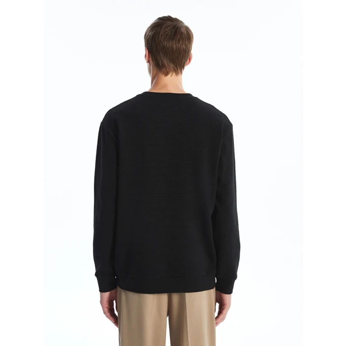 LCW Vision SİYAH Bisiklet Yaka Uzun Kollu Erkek Dokulu Sweatshirt