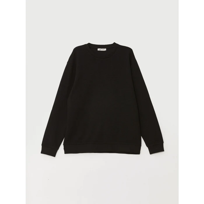 LCW Vision SİYAH Bisiklet Yaka Uzun Kollu Erkek Dokulu Sweatshirt