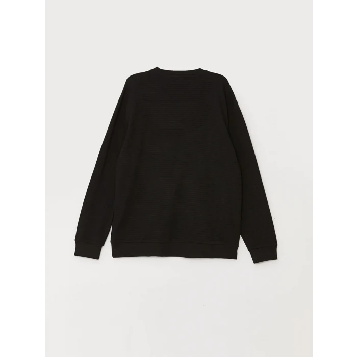 LCW Vision SİYAH Bisiklet Yaka Uzun Kollu Erkek Dokulu Sweatshirt