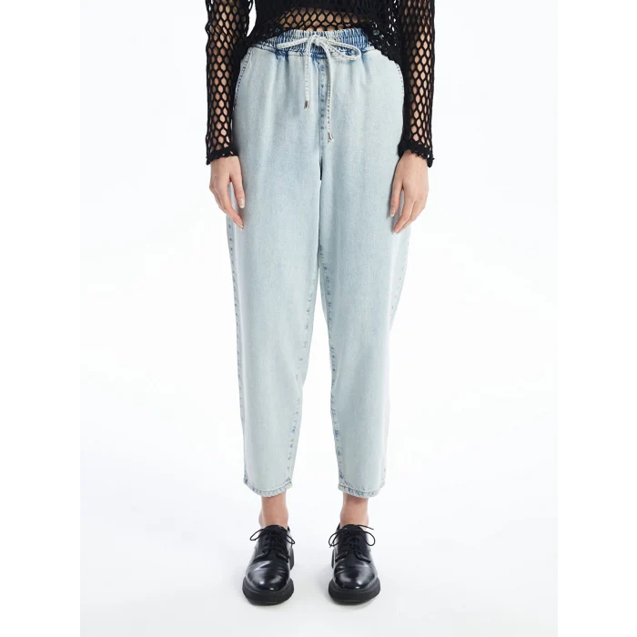LCW Jeans İNDİGO Beli Lastikli Mom Fit Kadın Jean Pantolon