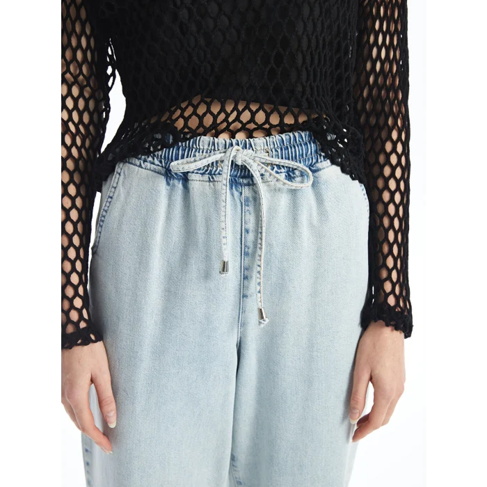 LCW Jeans İNDİGO Beli Lastikli Mom Fit Kadın Jean Pantolon