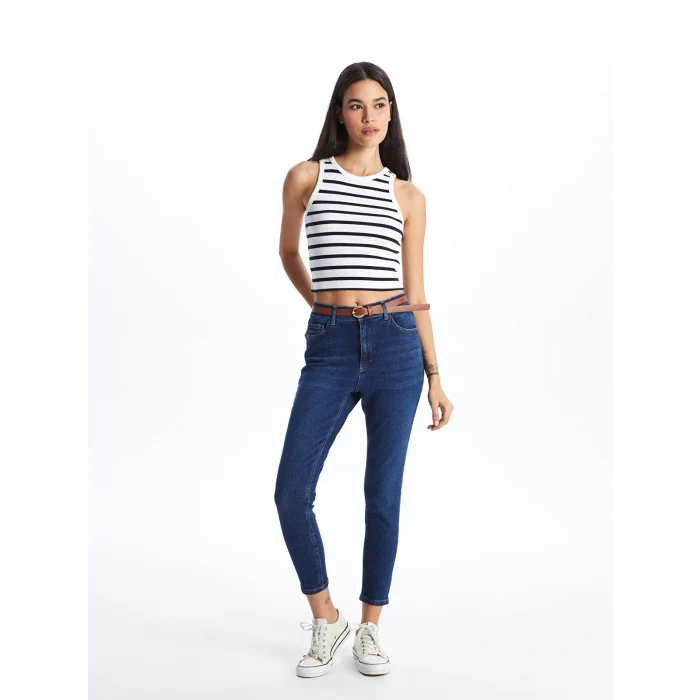 LCW Jeans İNDİGO Beli Kemerli Jüpiter Süper Skinny Fit Kadın Jean Pantolon