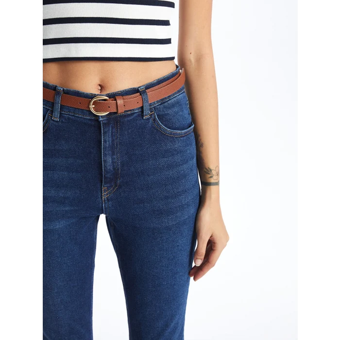 LCW Jeans İNDİGO Beli Kemerli Jüpiter Süper Skinny Fit Kadın Jean Pantolon