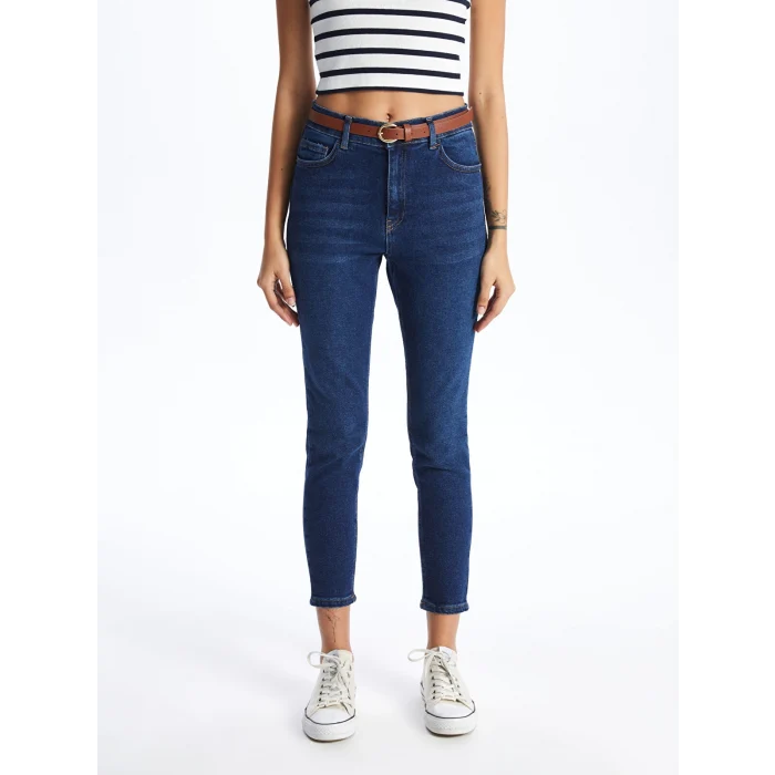 LCW Jeans İNDİGO Beli Kemerli Jüpiter Süper Skinny Fit Kadın Jean Pantolon