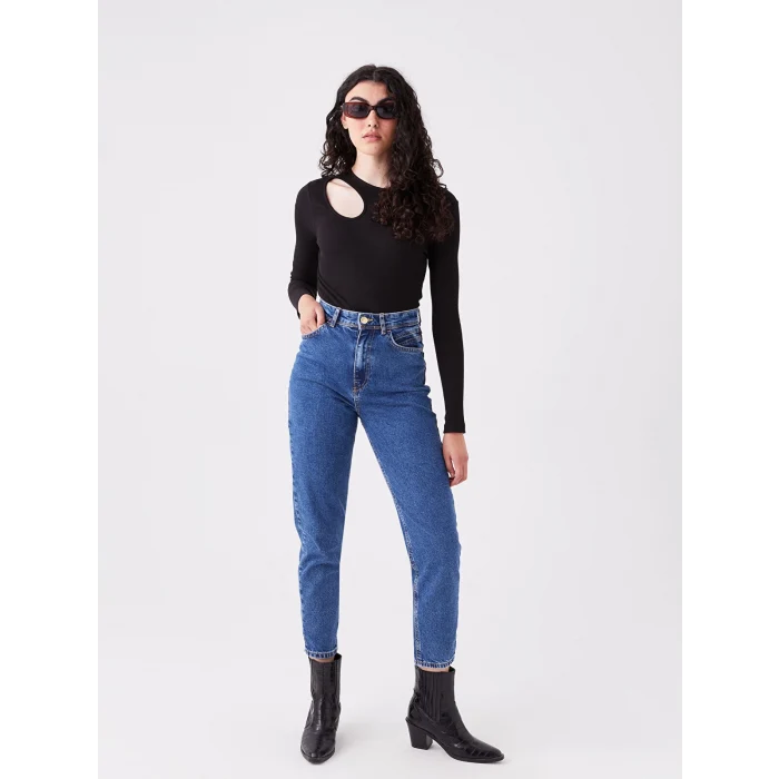 LCW Jeans İNDİGO Yüksek Bel Mom Fit Kadın Jean Pantolon