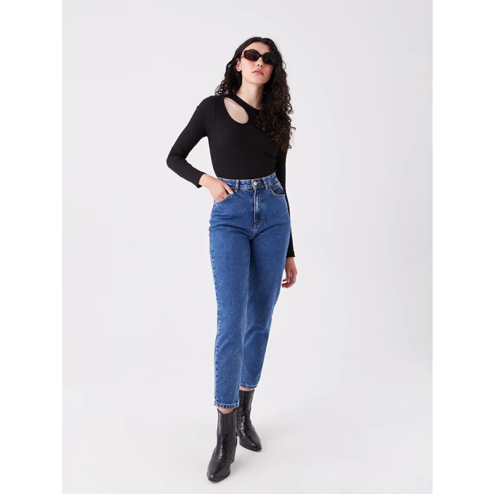 LCW Jeans İNDİGO Yüksek Bel Mom Fit Kadın Jean Pantolon
